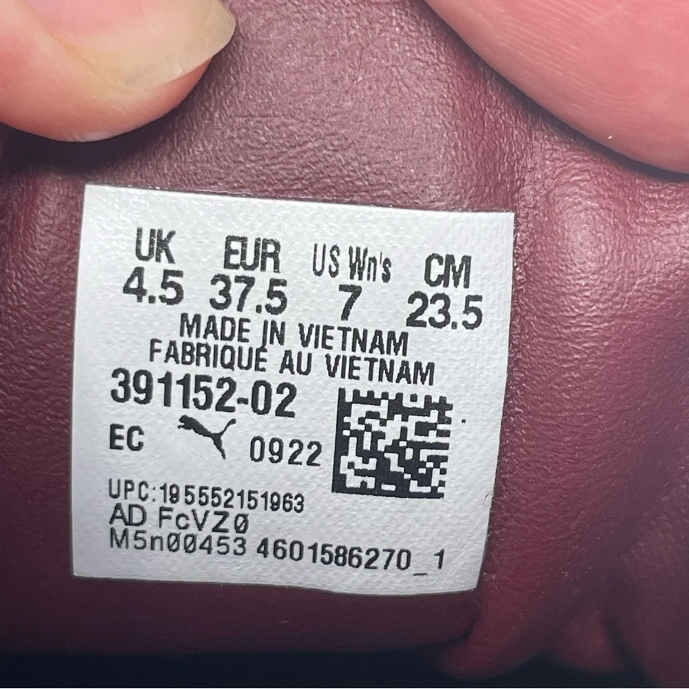 Puma Platform Sneakers Vegan Leather Lace Up Burgundy White Sz. 7 - Picture 7 of 8